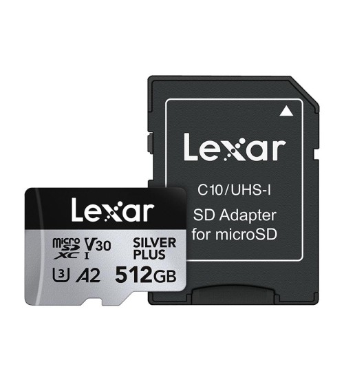Lexar Silver Plus Micro SD Card 512 GB, Up to 205 MB/s Read Speed, 150 MB/s Write Speed LMSSIPL512G-BNANG